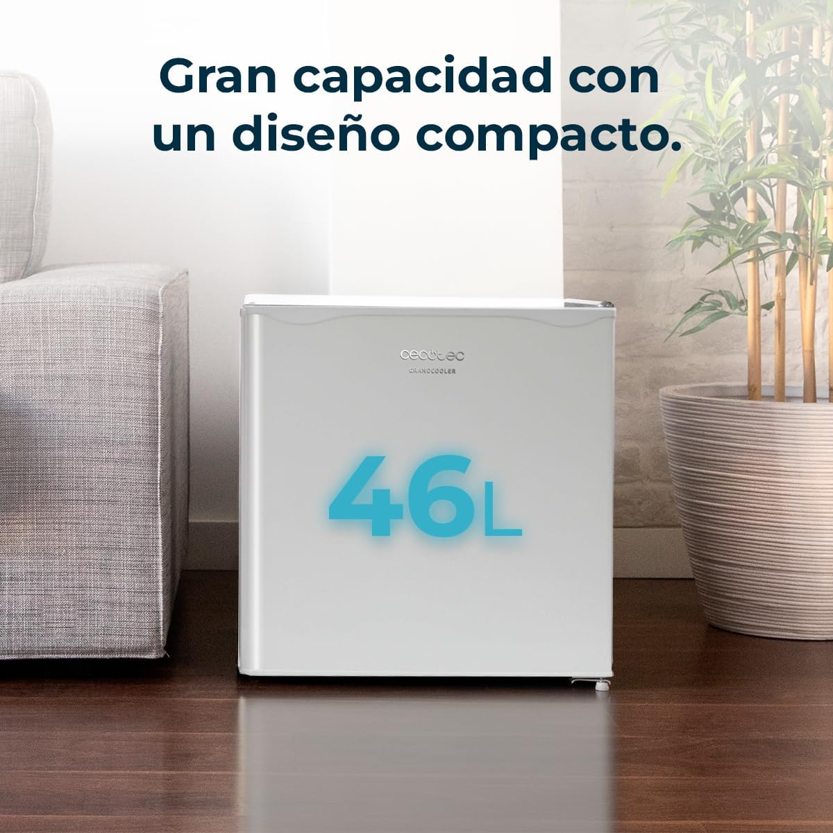 Cecotec Nevera Pequeña Frigorífico Mini Minibar 46L GrandCooler 20000 SilentCompress White E. Altura 48,7cm, 48 cm de Ancho, Bajo Consumo, Puerta