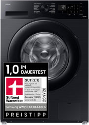 View Waschmaschine, 9 kg, 1.400 U/min, EEK: A, Mikroplastik-Programm, Ecobubble, 14 Programme, WiFi SmartControl, Schwarz, WW90CGC04AABEG image 1