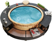 View Hommdiy Umrandung mit Stauraum für Whirlpool Spa Schwimmbecken Poolumrandung Poly Rattan Schwarz Hartholz Rund Pulverbeschichteter Stahl Schwarz image 2