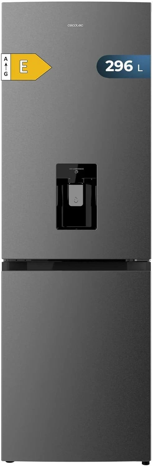Cecotec Frigorífico Combi 2 Puertas con dispensador de agua Bolero CoolMarket Combi 296 DF WD Dark E. 296L, 60cm de ancho, Funciones FastCooling,