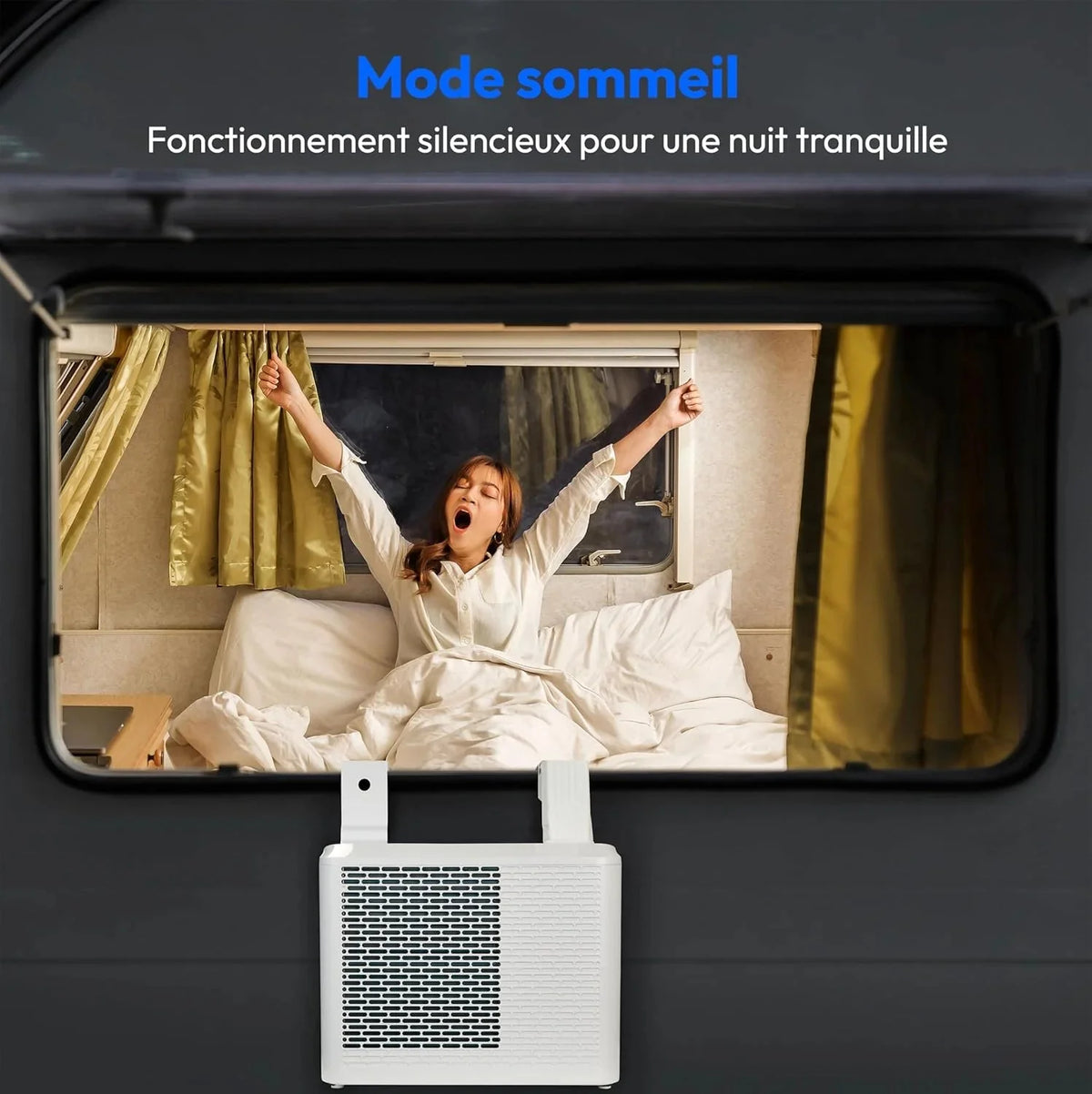 MEDION Smart Climatiseur Split P502 (5000 BTU, 3-en-1, Refroidir, Déshumidification, Ventilation, pour caravane, camping-car, kit de joint de fenêtre,