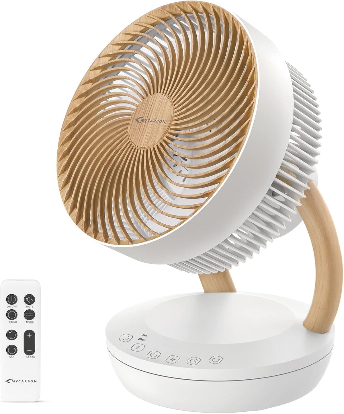 MYCARBON Ventilator sehr leise DC Motor 20dB 1850m³/h Luftmenge 8 Stufe ECO Modi Tischventilator 3D Luftumwälzer für 30m² Schlafzimmer Turbo