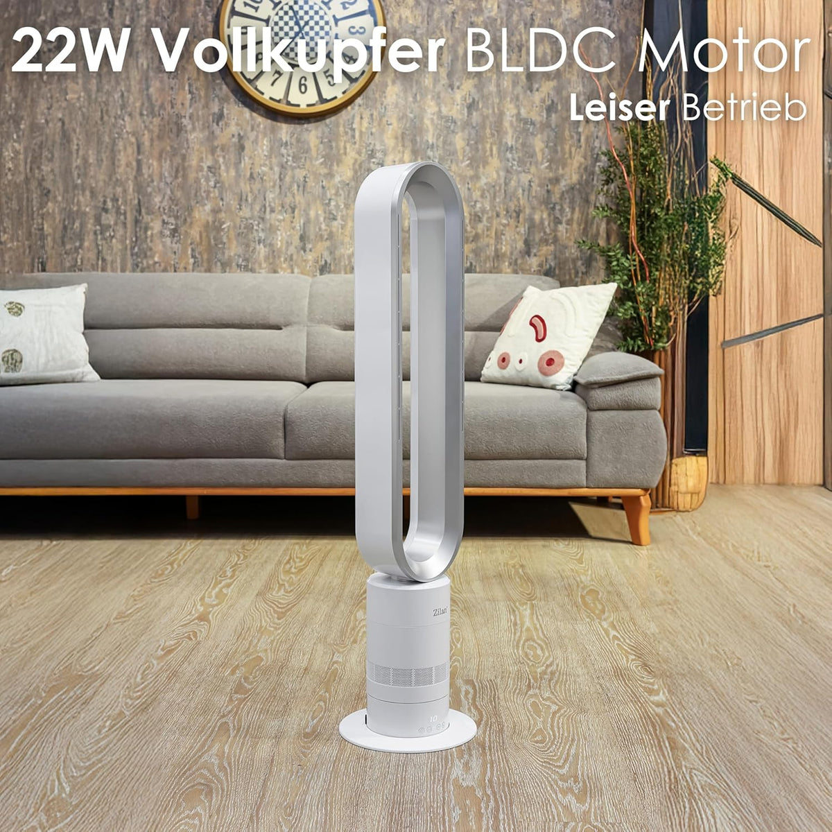 Zilan Turmventilator energiesparender BLDC Motor mit Fernbedienung Ventilator energiesparend oszillierend sehr leise Design Standventilator 10 Stufen