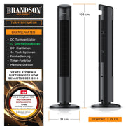 View Brandson - Turmventilator – sehr leise - Schlaf Modus – Sieger Ventilatoren und Luftkühler 2026-12 Geschwindigkeitsstufen – Oszillation – mit image 2