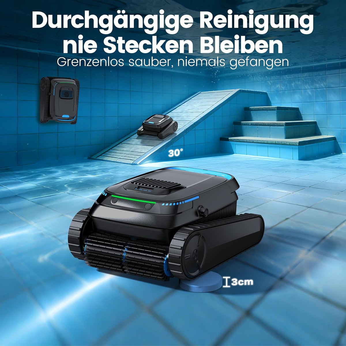 (2026 Neu) Poolroboter, Akku Poolsauger Kabelloser, PC10 Poolroboter Boden und Wand Wasserlinie, 18927 LPH Saugkraft, Intelligenten Navigation,