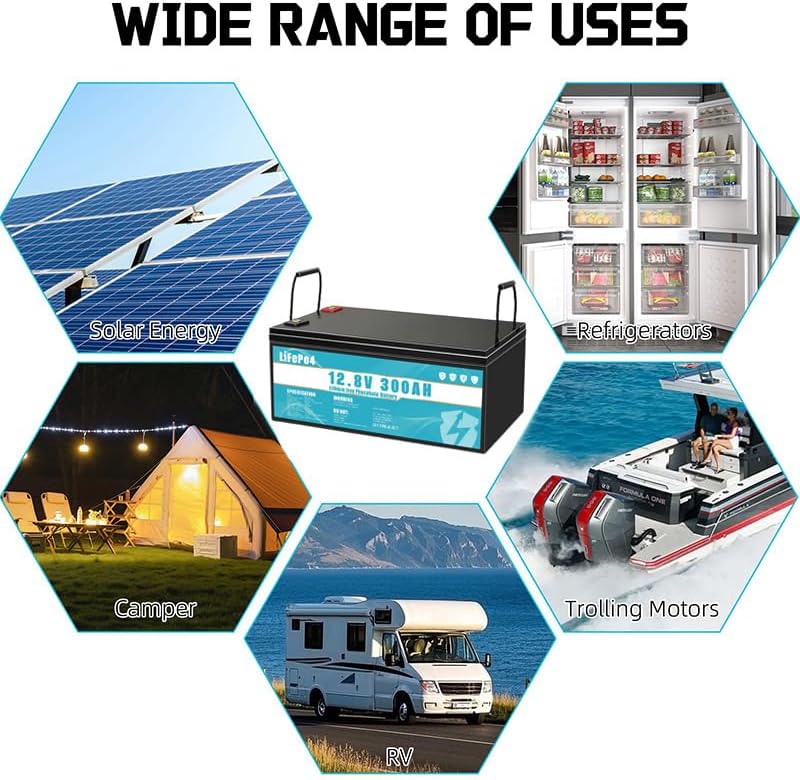 LiFePO4 Batterie 12V 300Ah Lithium Eisenphosphat Batterie, ausgestattet mit 300A BMS, Lebensdauer über 8 Jahre, geeignet für Camping, Solarenergie,