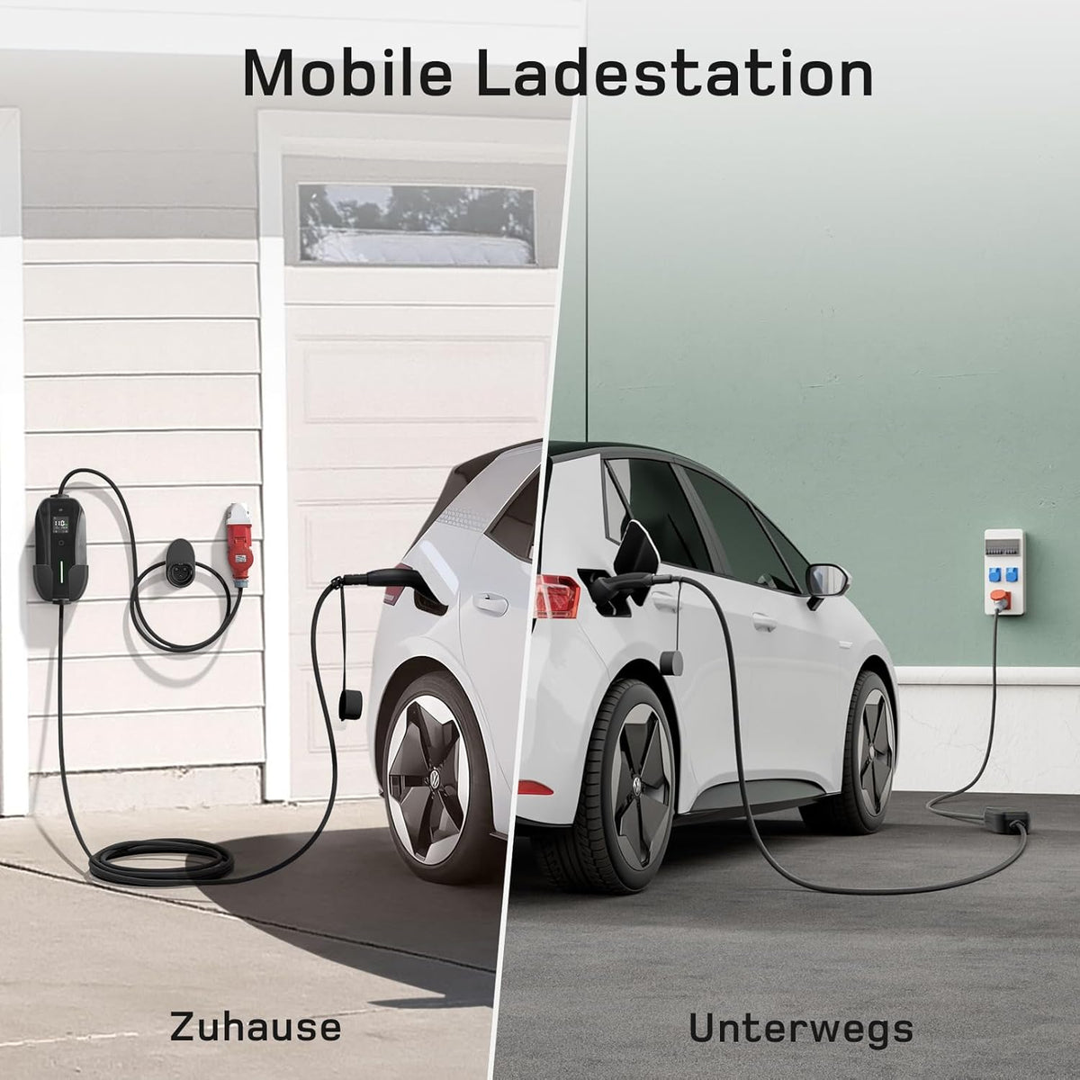 dé Mobile Wallbox/Ladestation 11kW [3-phasig|7m|6-16A] mit Traveller Adapter Set, Ladekabel CEE 16A auf Typ 2 und EV Ladegerät für Model Y/3, ID.3/4/5