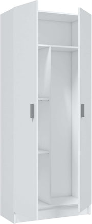View Habitdesign Multi-Purpose Wardrobe, Broom 2 Doors 3 Shelves, 180 x 73 x 37 cm (H x W x D – cm), Matt White image 5