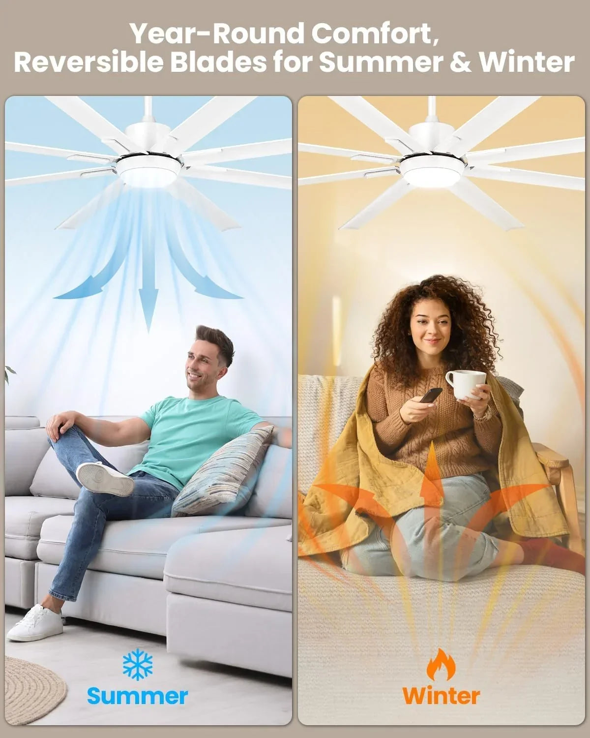183cm Extra Grande 8 Aspas de Aluminio Ventilador de Techo con Luz y Mando, Silencioso Lampara Ventilador Techo con Reversible Motor DC para Exterior