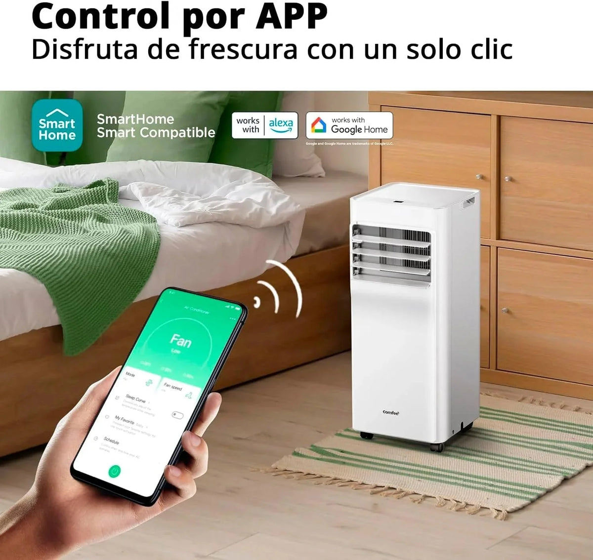 COMFEE Pingüino Aire Acondicionado Portátil 9000 BTU/2300 Frigorías Breezy Cool Pro – Climatizador sin unidad exterior, Bajo Consumo, App Control y