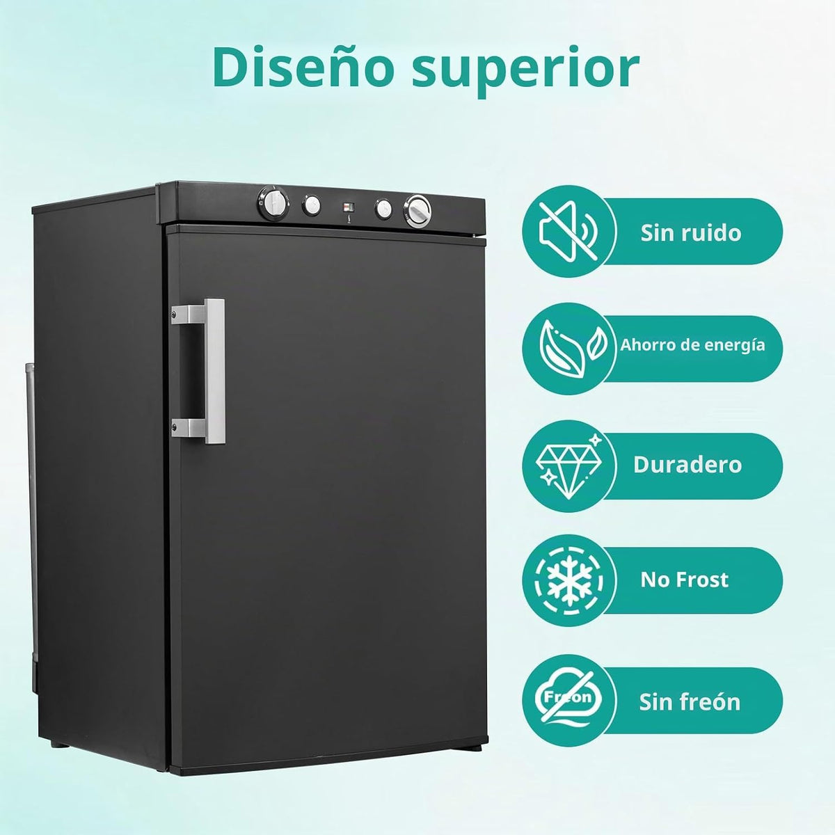 SMETA Nevera de Gas Butano, 100L con Congelador, Trivalente 12v 220v Gas, Frigorifico 12v, sin Ruido, Nevera para Furgoneta Camper Caravana