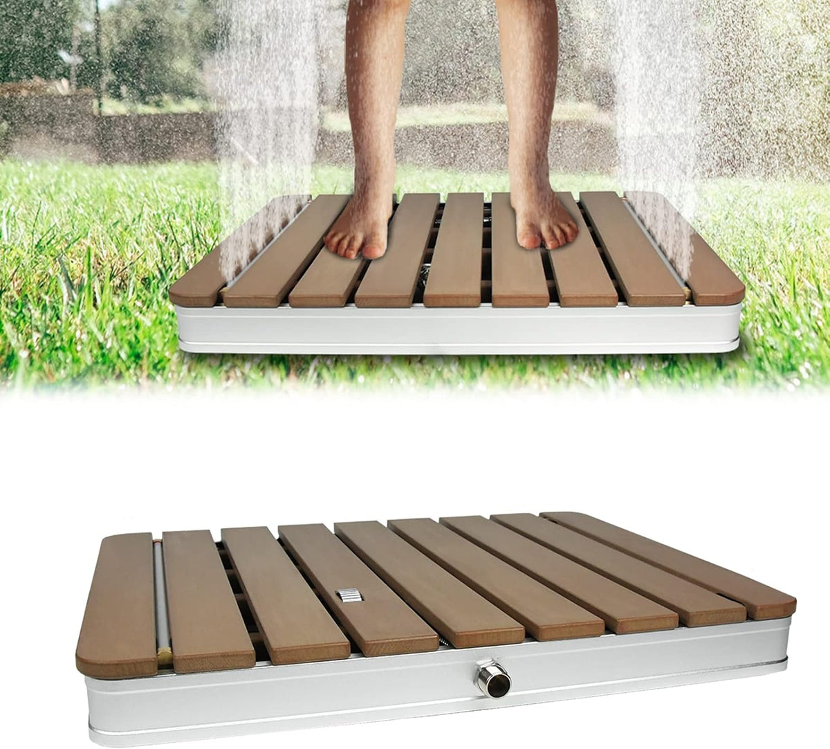 UISEBRT Gartendusche Außendusche aus WPC und Aluminium - Mobile Bodendusche Solardusche Campingdusche - Fontänenhöhe bis 4m einstellbar - für Pool