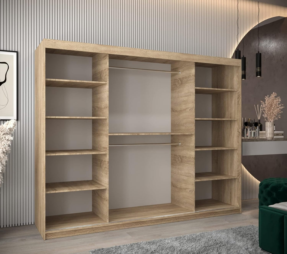 ABIKSMEBLE York 1 250 Armario 2 Puertas Correderas para Dormitorio - Armario Moderno con Espejo, Barra y Estantes - 250x200x62 cm (Ancho x Alto x
