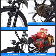 View 26 Inch Adult 3 Wheel Electric Tricycle with Basket, Fat Tires,7 Speeds,350W Powerful Motor, 36V 10Ah Removable Battery – Dark Gray image 6