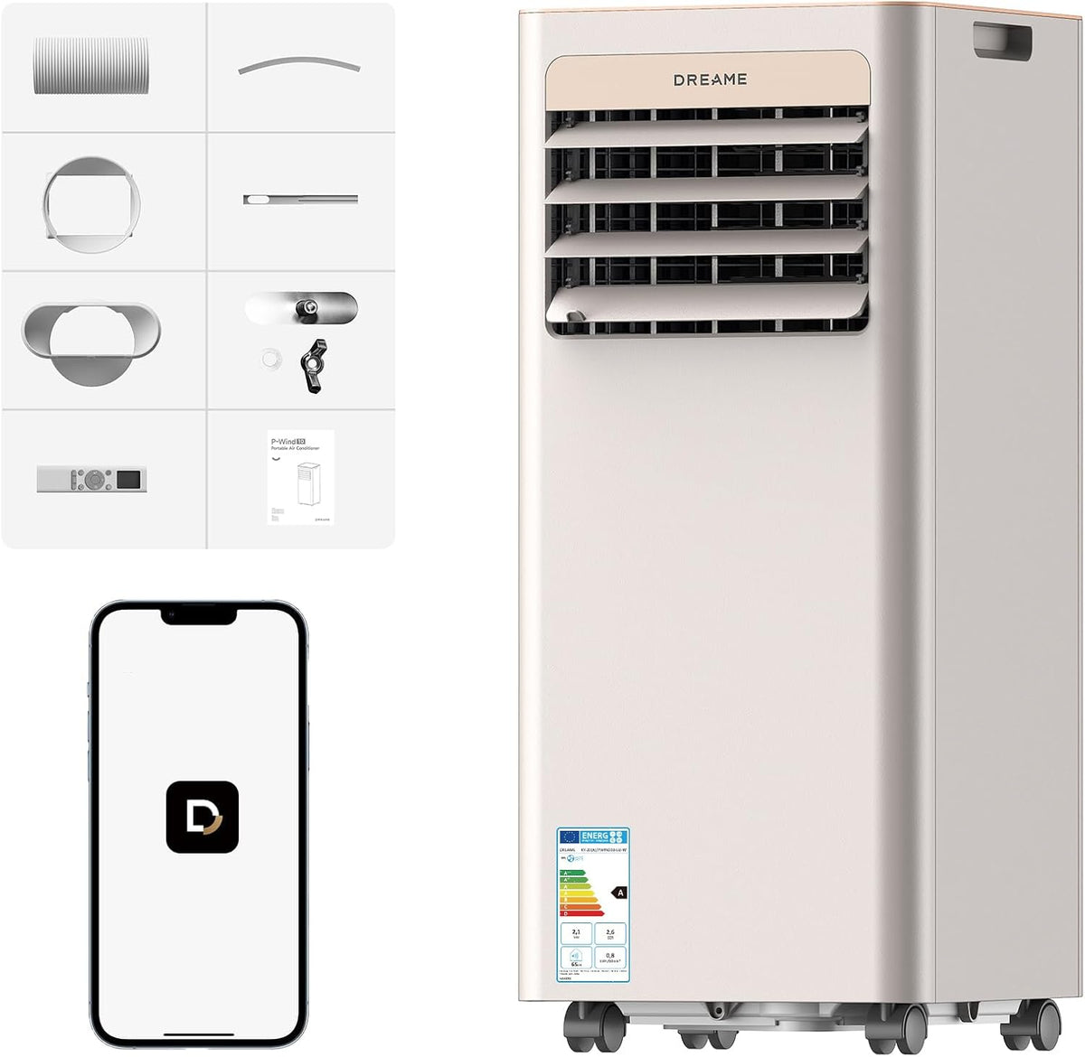 DREAME P-Wind10 7000 BTU Tragbare Klimaanlage, 3-in-1: Kühler & Entfeuchter & Ventilator. 3D Airflow, App- & Fernsteuerung, Schlafmodus,