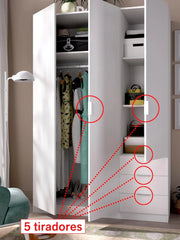 View DEKIT GRUPO RIMOBEL Armario Ropero 3 Puertas Y 3 Cajones - Blanco - 121X184X52 Cm image 4