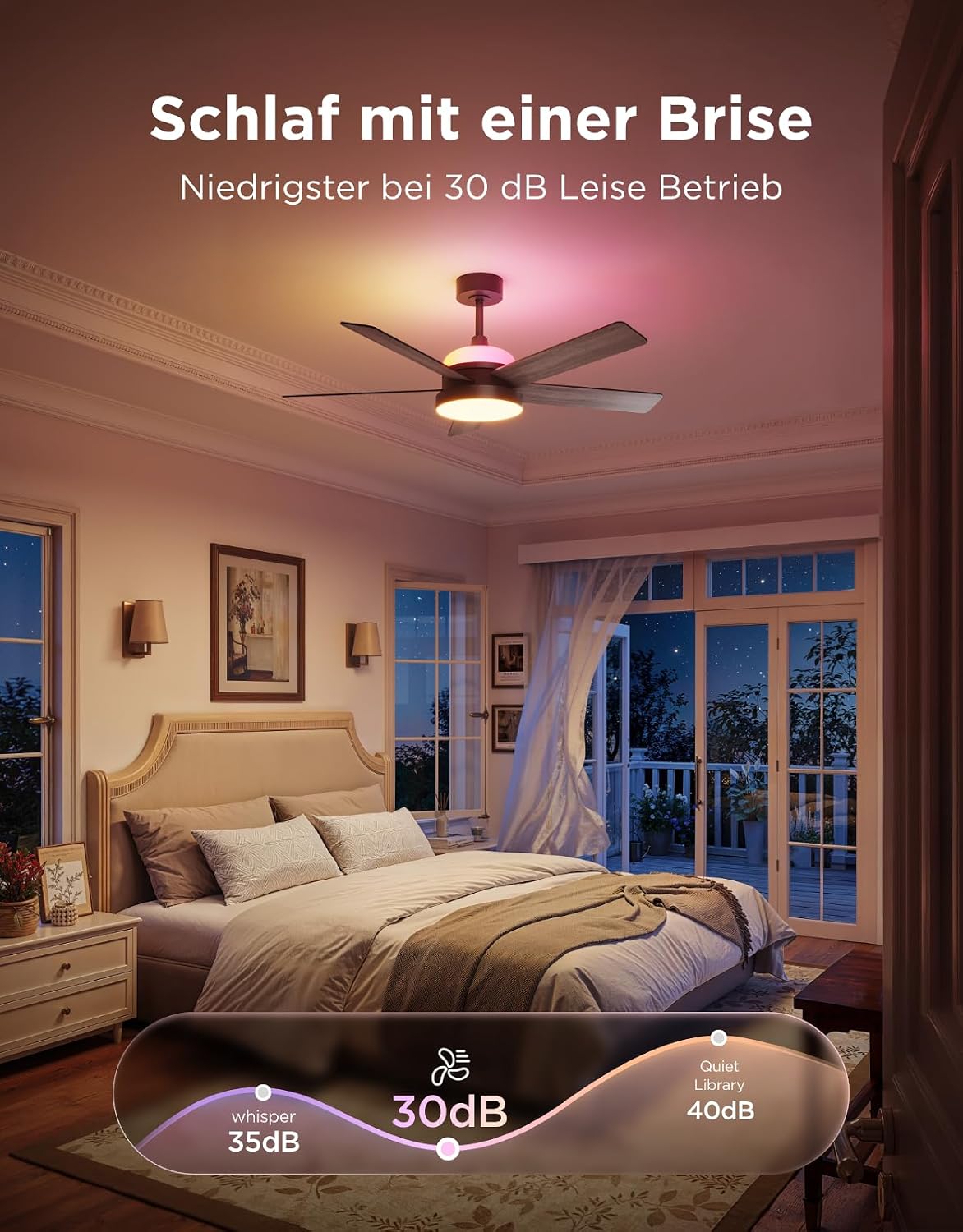 Govee Deckenventilator mit Beleuchtung RGBIC, Ø132cm Smart Leise Deckenventilator mit Licht und Fernbedienung, 2800 lm, Reversibler DC Motor,
