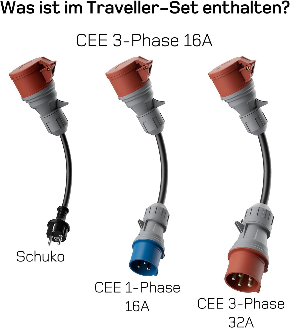 dé Mobile Wallbox/Ladestation 11kW [3-phasig|7m|6-16A] mit Traveller Adapter Set, Ladekabel CEE 16A auf Typ 2 und EV Ladegerät für Model Y/3, ID.3/4/5
