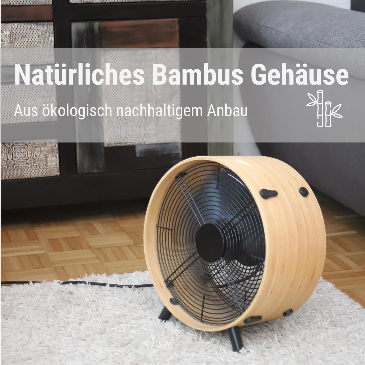 Stadler Form Ventilator Otto, aus Bambus, mit 3 Geschwindigkeiten, ideal im Sommer und fürs Schlafzimmer, Wohnzimmer und Büro geeignet, einfache