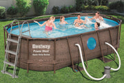 View BESTWAY - Piscina Desmontable Tubular Power Steel 427x250x100 cm Depuradora Cartucho 2.006 l/h Escalera y Cobertor Diseño Rattan image 2