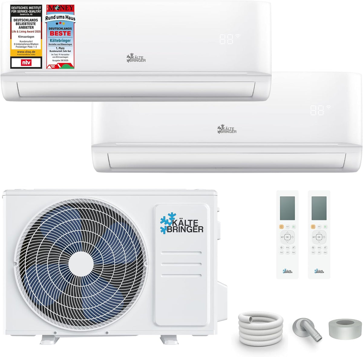 Kältebringer Multisplit Klimaanlage 2 Innengeräte - 18000 BTU - 5,3 kW - Inverter Klimagerät mit Heizfunktion, WiFi und App - sehr leise &