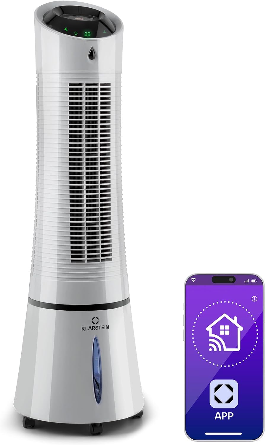 Klarstein 4-in-1: Smart Luftkühler, Ventilator, Luftbefeuchter & Ionisation I 6 L Wassertank, Oszillation, 30 W, 210 m³/h, Timer I Klimagerät ohne