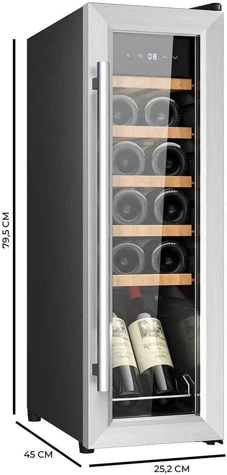 Cecotec Vinoteca Libre Instalación Bolero GrandSommelier 1250 CoolWood. Nevera para vinos con capacidad para 12 botellas, temperatura ajustable de 8-