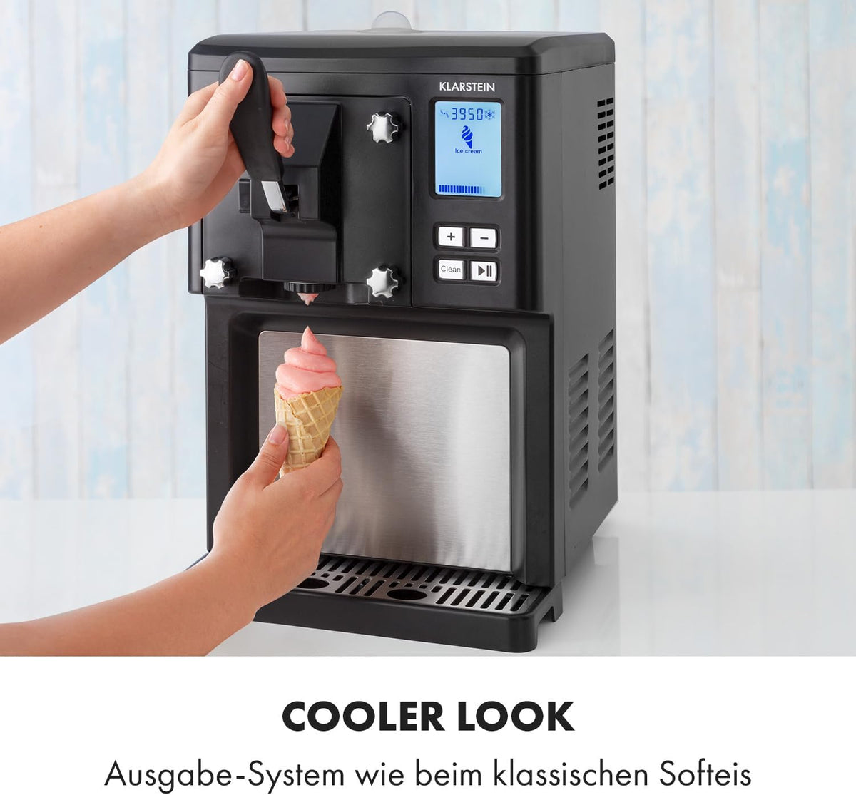 Klarstein Sweet Sundae - Eiscrememaschine, 1,5 Liter, mitselbstkühlendem Kompressor, 200 Watt, Ausgabesystem, 3 StundenAuto-Kühlhaltefunktion,