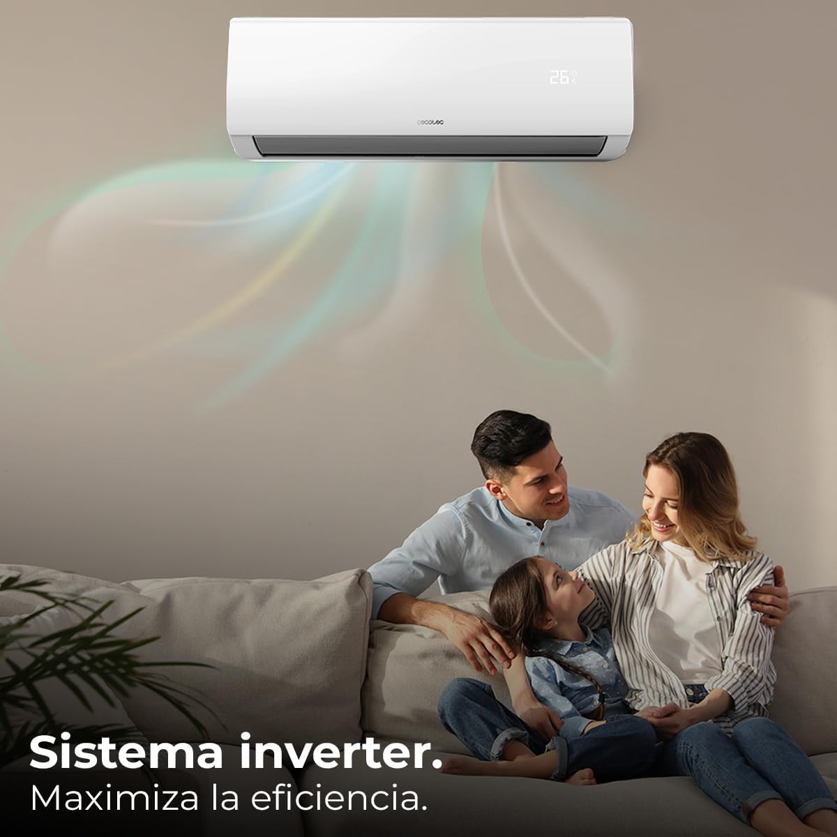 Cecotec Aire Acondicionado Split AirClima 9000 Smartfresh. 9000 BTU, Motor DC, Bomba de Calor, Mando a distancia, Pantalla LED, Sistema Inverter, 5