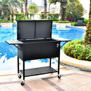 View 80 Quart Rattan Rolling Cooler Cart, Portable Wicker Cooler Trolley, Backyard Party Drink Beverage Bar image 3