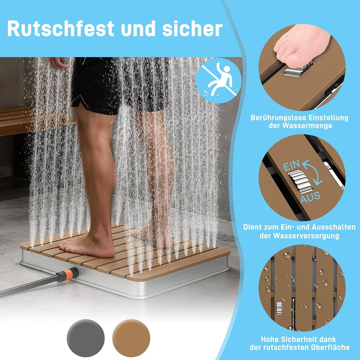 UISEBRT Gartendusche Außendusche aus WPC und Aluminium - Mobile Bodendusche Solardusche Campingdusche - Fontänenhöhe bis 4m einstellbar - für Pool