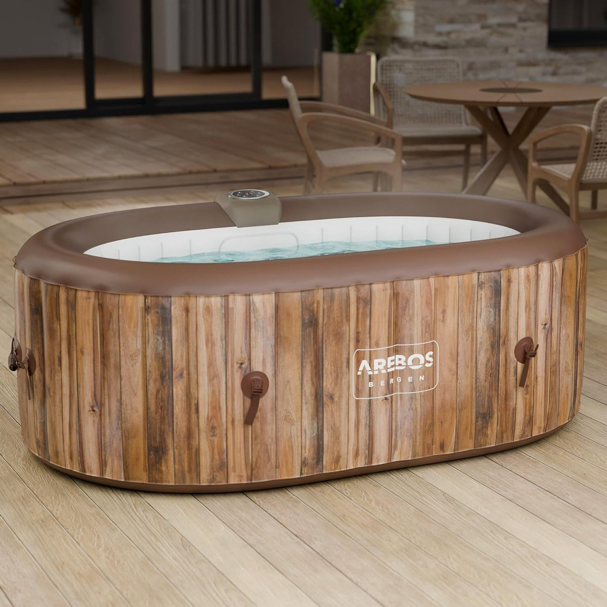 Arebos Whirlpool | Aufblasbar | In- & Outdoor | 190x120 cm oval | 2 Personen | 90 Massagedüsen | mit Heizung | 550 Liter | Inkl. Abdeckung | Bubble