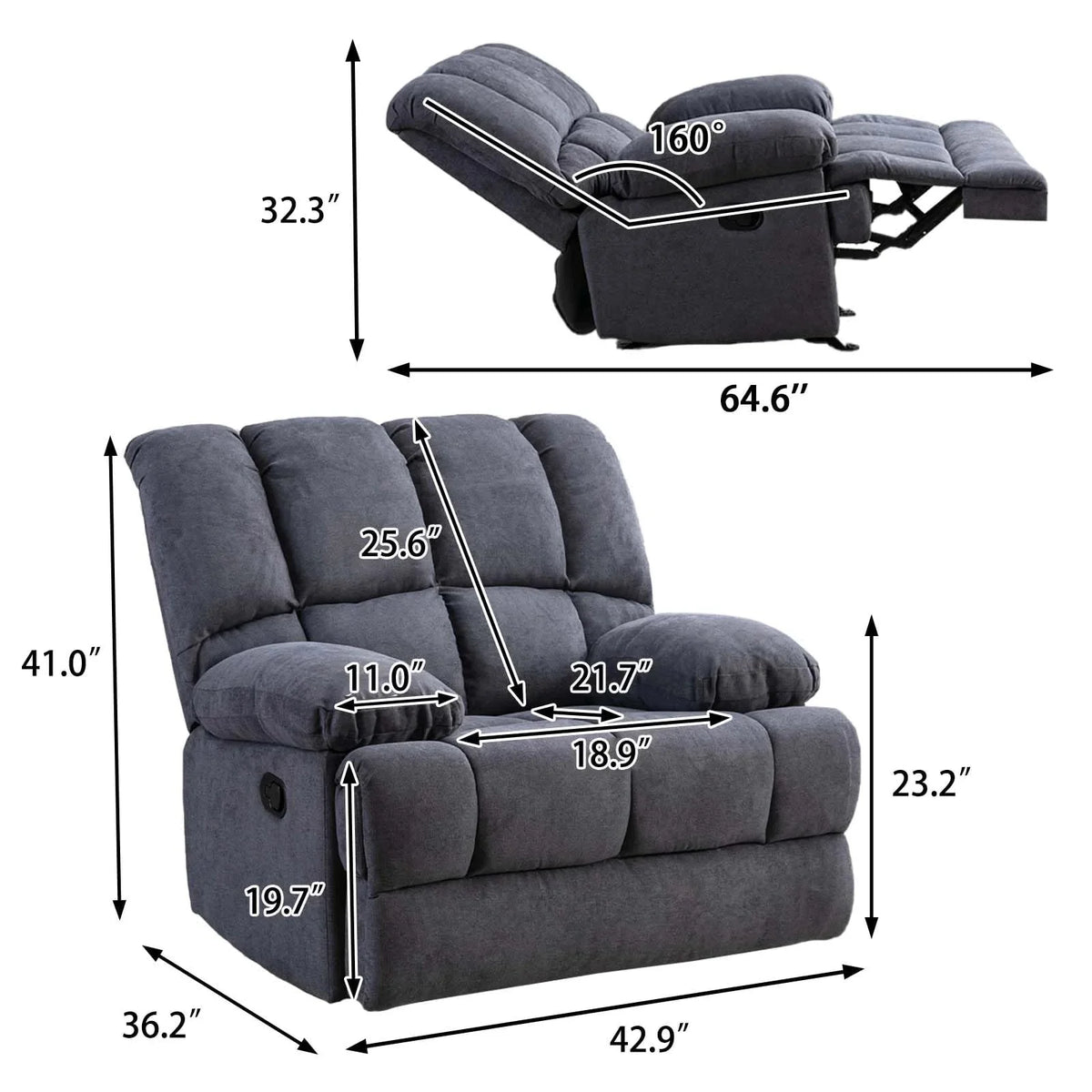 2025 Sillón mecedor sobredimensionado, sillón reclinable manual simple, sillón tapizado acolchonado, sillón mecedor para sala, asiento de teatro talla