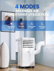 View 9000 BTU Aire Acondicionado Portátil, 4 en 1: Refrigeración, Ventilador, Deshumidificador y Modo Sueño, Silencioso, con Mando, Temporizador 24h y Kit image 3