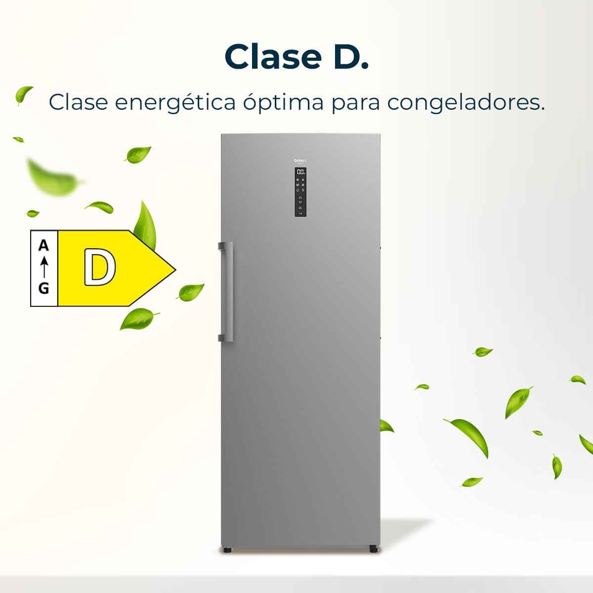 Cecotec Congelador Vertical de 380L Bolero CoolMarket UF 380 inox D. 1950W, Motor Inverter Plus, Bajo Consumo, Total No Frost, Display door,