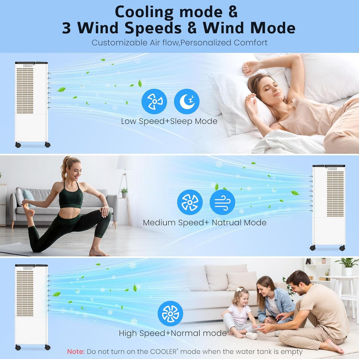 Aire Acondicionado Portátil sin Tubo, Enfriador de Aire Grande 4 en 1, 4 Modos 3 Velocidades, Climatizador Evaporativo 60W, Temporizadores de 1-12 H,