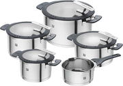 View ZWILLING Simplify Kochtopf-Set 5-teilig, Mit Ausgießfunktion, Stay-Cool-Griffe, Induktionsgeeignet, Edelstahl, Silber image 1
