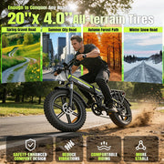 View Bicicleta eléctrica plegable, batería extraíble 48 V 25 Ah, autonomía 110 KM, bicicleta eléctrica con neumáticos grasos 20" x 4, suspensión completa, image 4