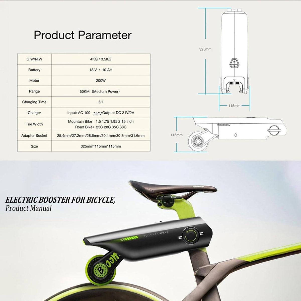 Kit ConversióN Bicicleta EléCtrica + Adaptador Tija SillíN 6 Velocidades, MáX. 15,5 Mph, 2 Kg Ligero De Transportar + Control De AplicacióN, Bueno