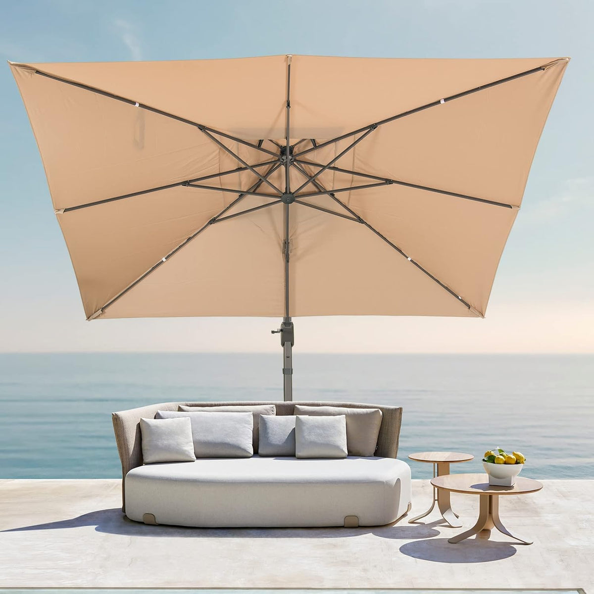 LKINBO Sonnenschirm 300 x 400 cm Rechteckig mit Ständer und Kurbel, Groß Ampelschirm Terrassenschirm 360°Drehbar Parasol Windfest Gartenschirm