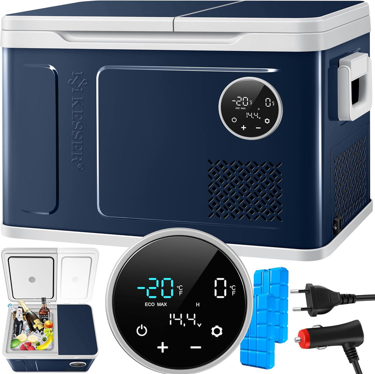 KESSER Kompressor Kühlbox 2in1 Doppelzone Kühl & Gefrierfach elektrische Gefrierbox mit 2x Kühlakkus & LED-Touch-Bedienung | Kühlschrank Kühlung bis -