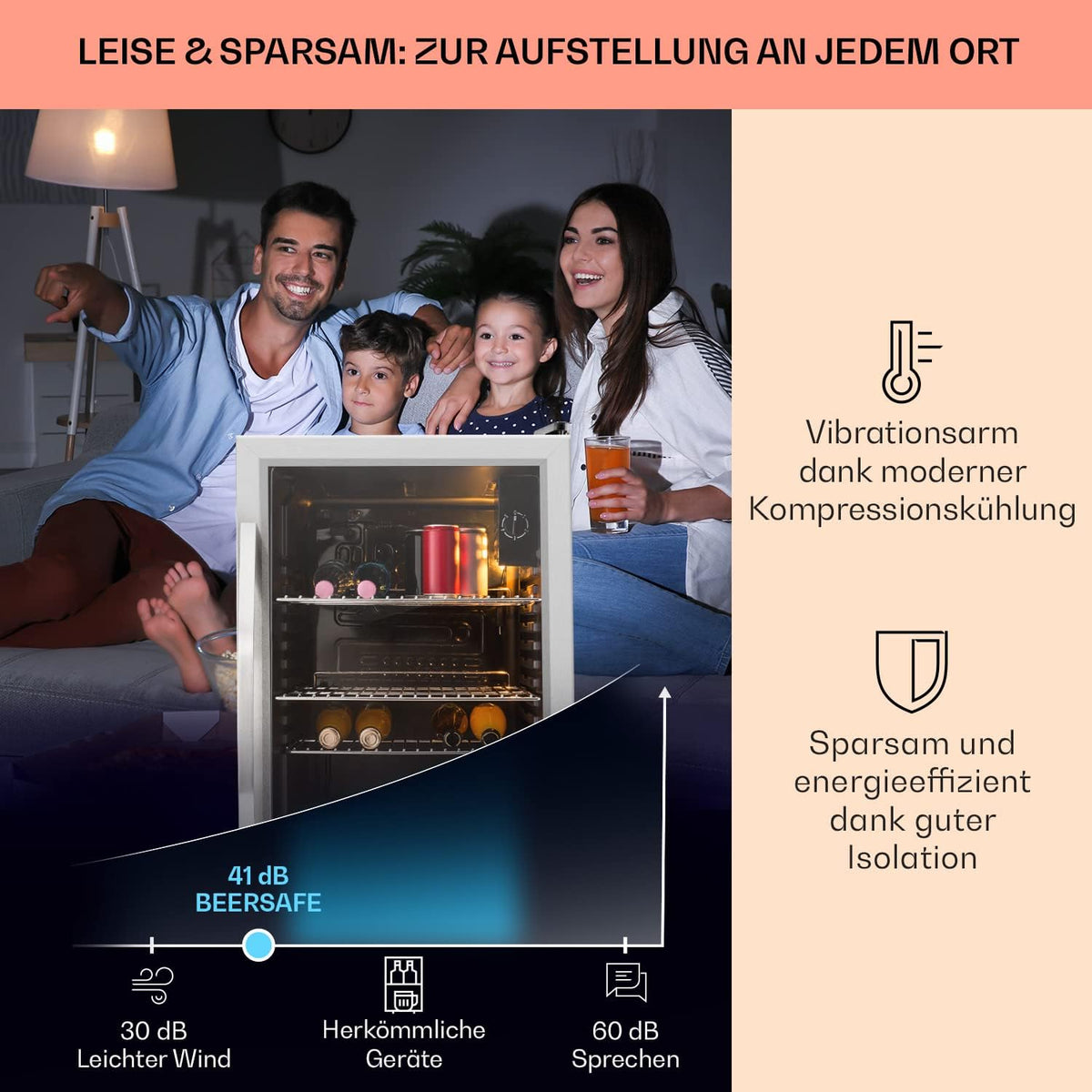 Klarstein Mini Kühlschrank mit Glastür, Mini, für Zimmer, Getränkekühlschrank Klein mit Verstellbaren Ablagen, 80 Liter, Indoor/Outdoor Kühlschrank