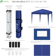 View VOUNOT Carpa Plegable Gazebo 3x3m con 4 Paredes y 4 Bolsas de Arena, Cenador Pabellón de Jardín para Camping, Fiestas, Exterior, Color Azul image 6