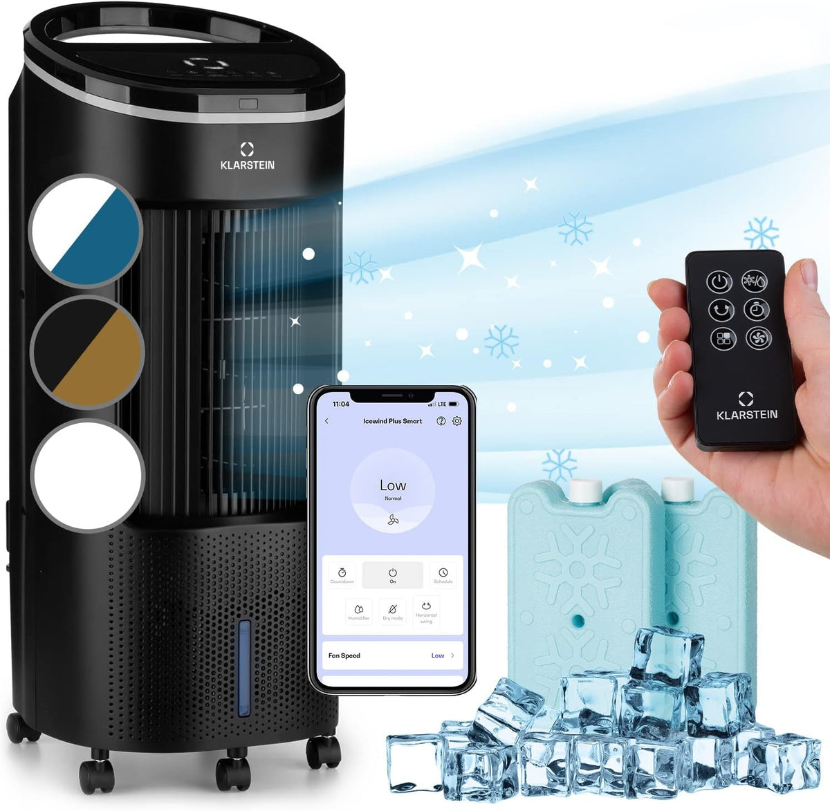 Klarstein Luftkühler mit Wasserkühlung, Leiser 4-in-1 Verdunstungskühler, Luftbefeuchter, Ventilator & Nachtmodus, Mobile Klimageräte Luftkühler 7L,