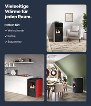 View NEMAXX P12 Pelletofen 13,6 kW A+ bis 300 m³ – Auto-Reinigungszyklus, ECO-Modus, Wochenprogramm & mechanische Reinigungsunterstützung – Rot image 6