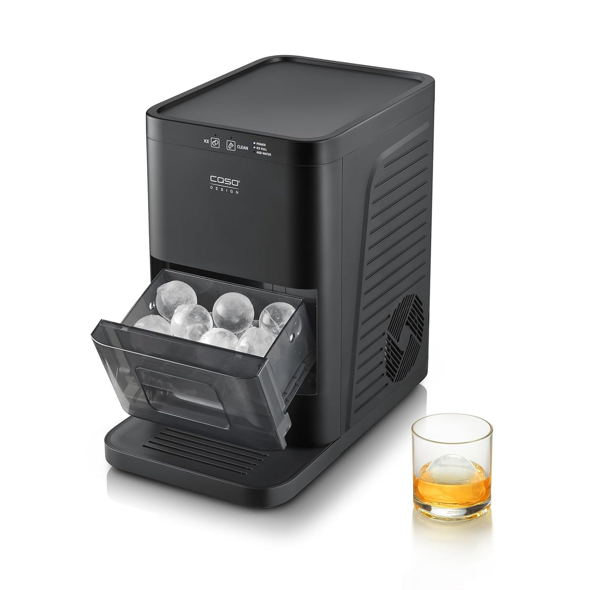 CASO IceBall Pro Eiskugelbereiter mit Kompressor - Kristallklare Eiskugeln 50-55 mm, 2 Kugeln/Stunde, 1,3 l Wassertank, Selbstreinigung, LED-Anzeige,