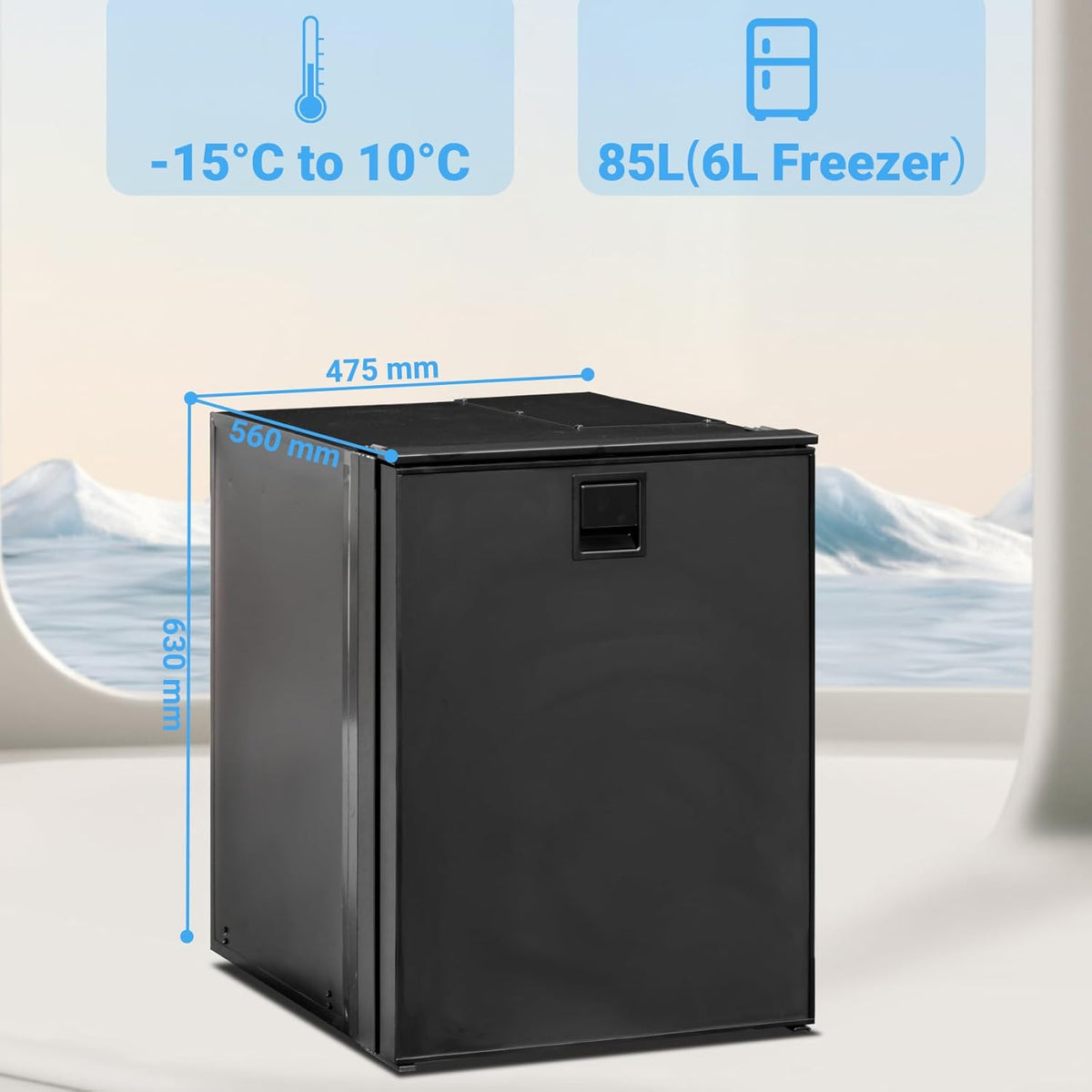 Smad 85L Kompressor Kühlschrank 12V, 12V Camping Kühlschrank, für Caravan, 6L Gefrierschrank, Schwarz