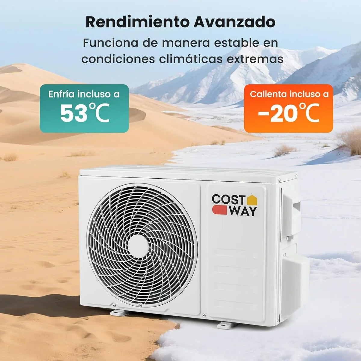 COSTWAY Aire Acondicionado Split, 2,6 kW, Aire Acondicionado con Calefacción con Bomba de Calor,Refrigerante: R32, Calefactor y Refrigerador con Kit