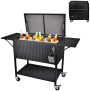 View 80 Quart Rattan Rolling Cooler Cart, Portable Wicker Cooler Trolley, Backyard Party Drink Beverage Bar image 2